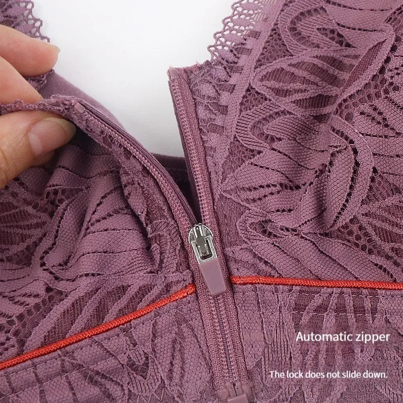 Front Zipper Lace Sports Bra