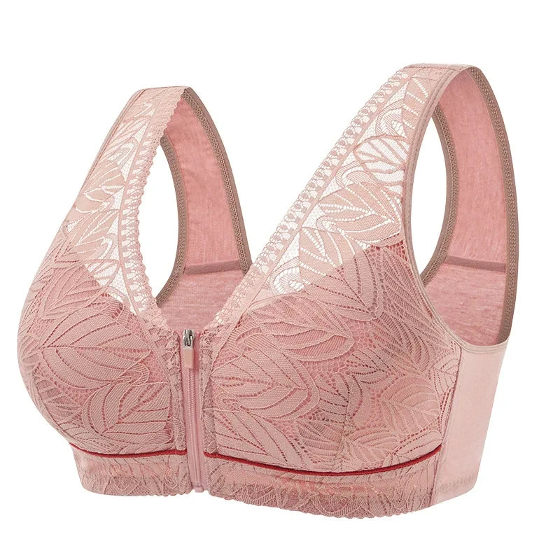 Front Zipper Lace Sports Bra