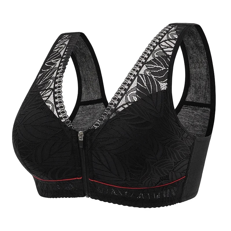 Front Zipper Lace Sports Bra