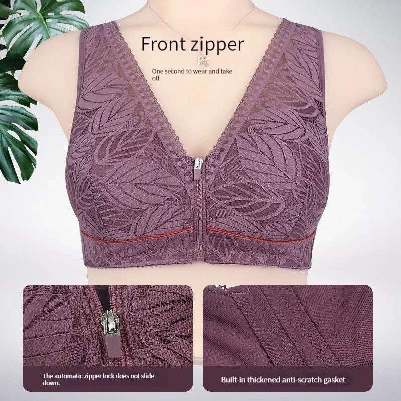 Front Zipper Lace Sports Bra